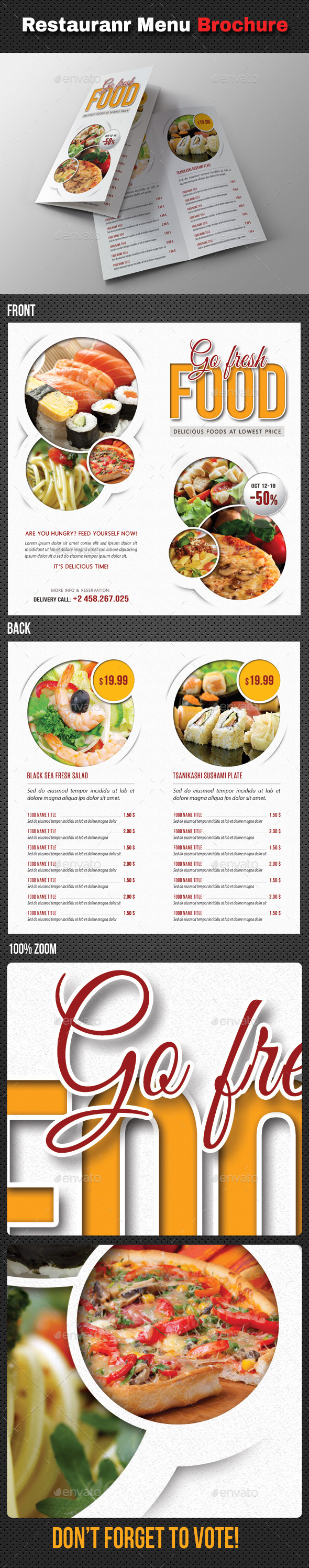 Go Fresh Restaurant Menu Bifold Brochure - Food Menus Print Templates