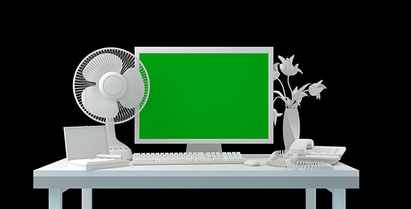 Office Desk And A Computer With Green Screen By Animix Videohive