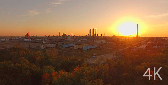 The Huge Industrial Plant at Sunset