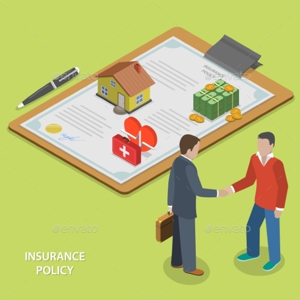 Insurance Policy Deal Flat Isometric Vector. - Concepts Business