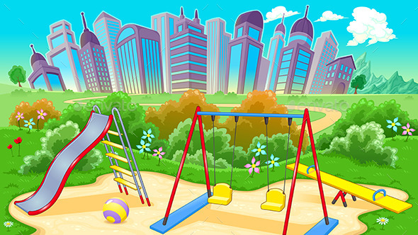 View on the Playground with City - Buildings Objects