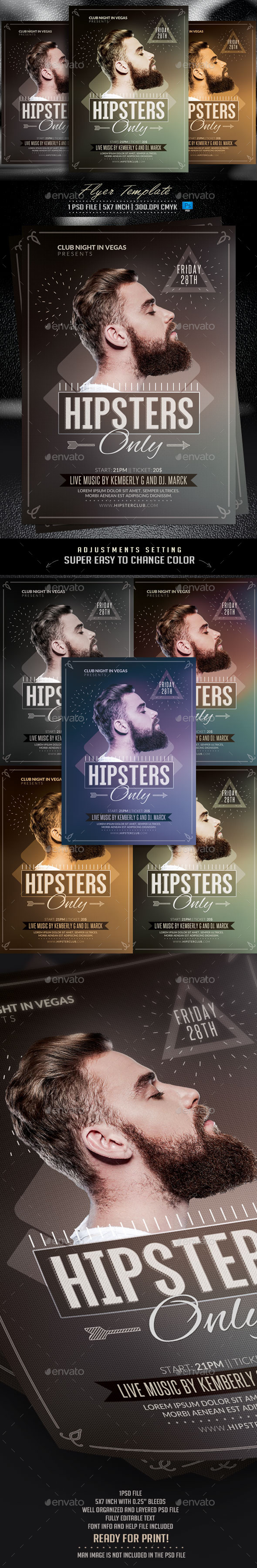 Hipsters Only Flyer Template - Events Flyers