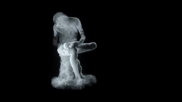 3D Animation Of A Sitting Man Statue Made Of Smoke