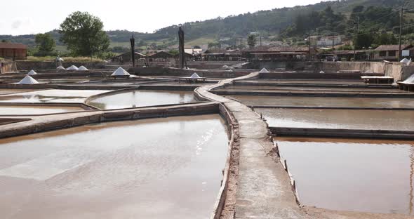 Rows And Divisions Between Natural Salt Pans At Rio Maior Salinas In Portugal. Aerial alt