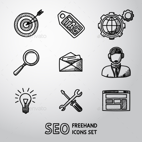 Set Of SEO Handdrawn Icons - Target With Arrow - Icons