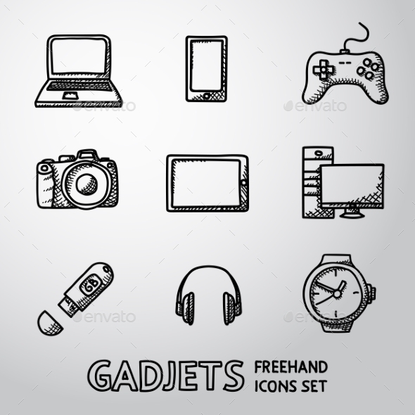 Set Of Handdrawn GADGET Icons With - Notebook - Icons