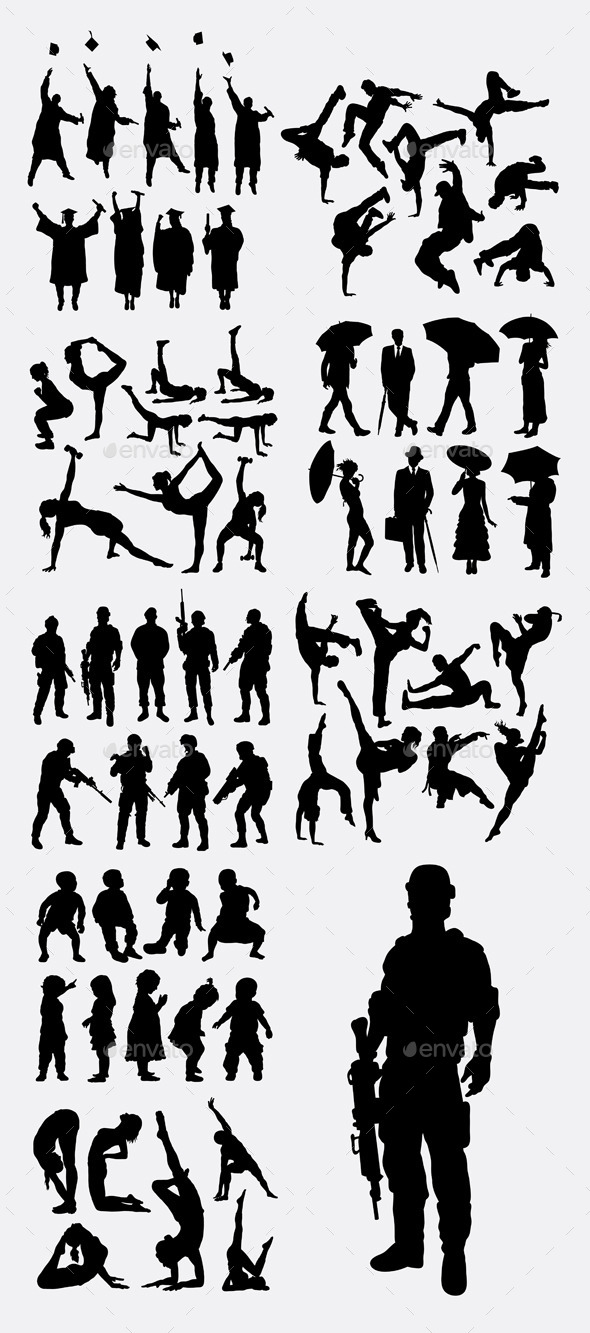 Male and Female Activity Silhouettes - People Characters