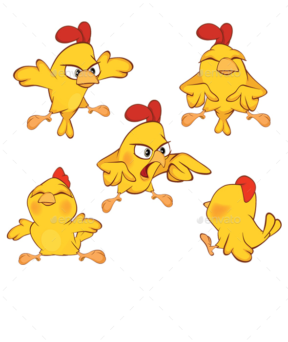 Set of Cute Cartoon Yellow Chickens - Animals Characters