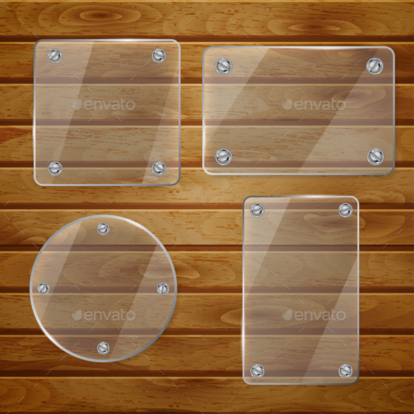 Transparent Glass Plates On Wooden Planks Transparent Glass Plates On Wooden Planks