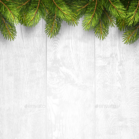 Christmas Wooden Background with Fir Branches Christmas Wooden Background with Fir Branches