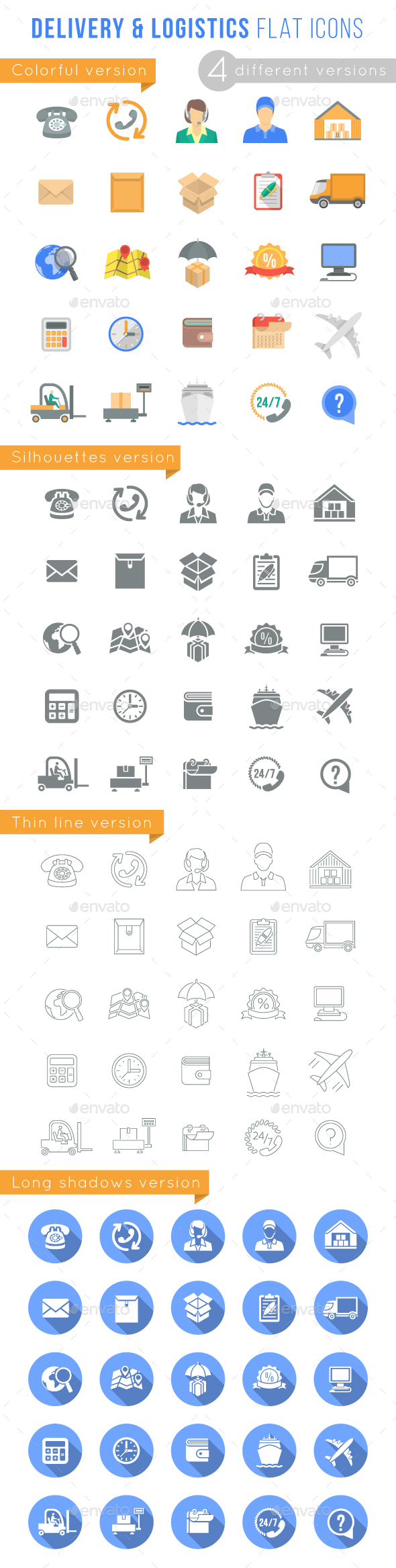 Delivery and Logistics Services Flat Web Icons - Objects Icons