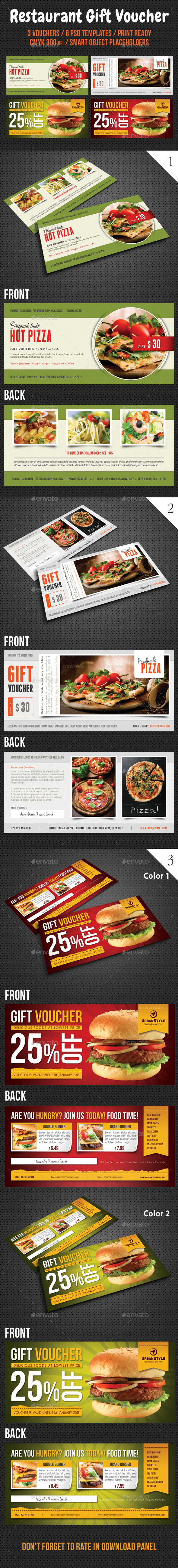 3 in 1 Restaurant Food Gift Voucher Bundle - Cards & Invites Print Templates