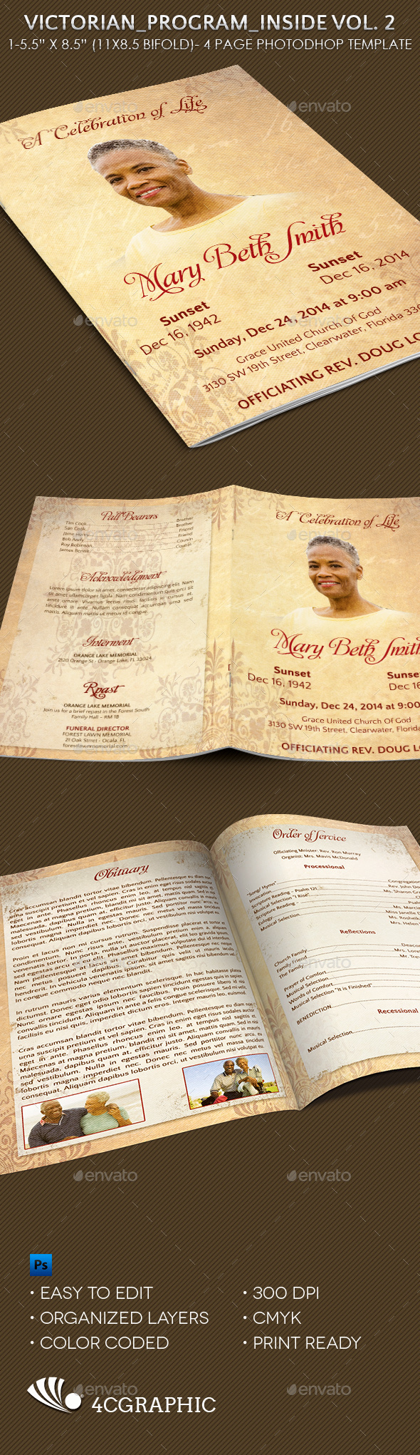 Victorian Funeral Program Vol 2. - Cards & Invites Print Templates