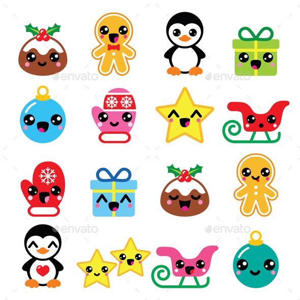Christmas Kawaii Icons Set - Christmas Seasons/Holidays