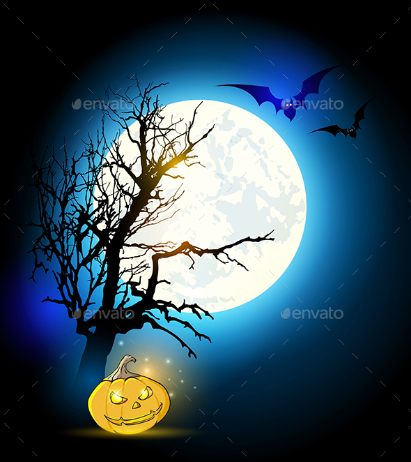 Silhouette of Tree and Pumpkin - Halloween Seasons/Holidays