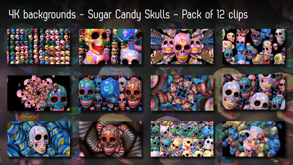 Sugar Candy Skulls 12 Clips 6 Transitions Motion Graphics VideoHive   Preview 