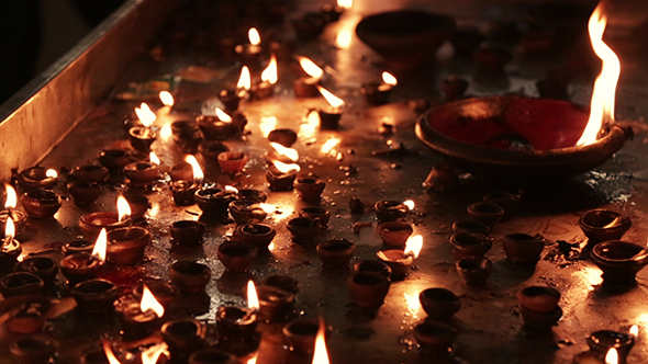 Burning Candles In The Indian Temple, Stock Footage | VideoHive