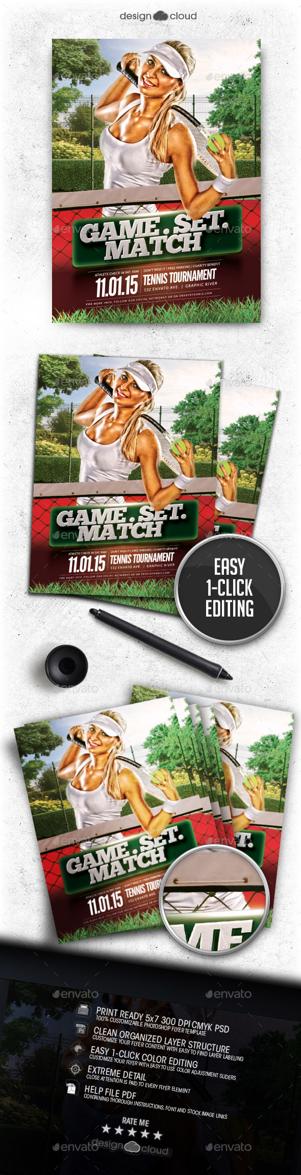 Game. Set. Match Tennis Flyer Template - Sports Events