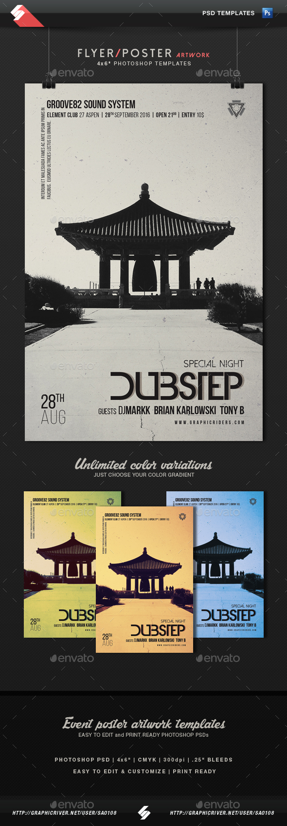 Dubstep - Minimal Poster, Flyer Template - Clubs & Parties Events