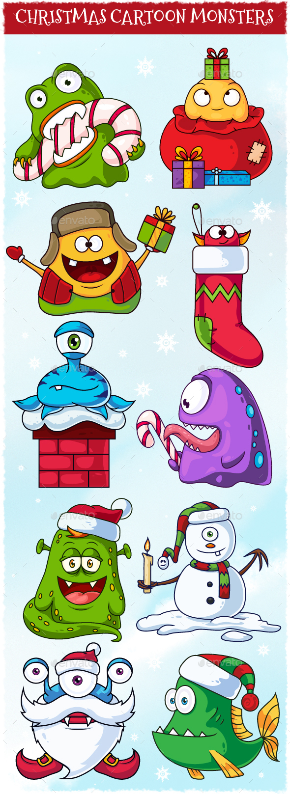 Christmas Cartoon Vector Monsters Set Christmas Cartoon Vector Monsters Set
