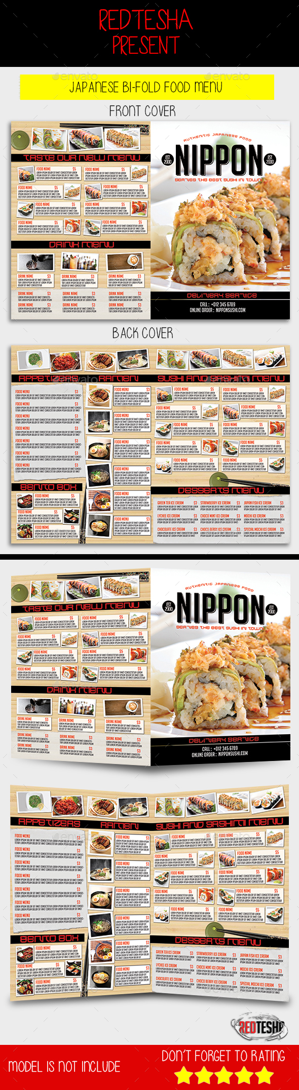 Japanese Bifold Food Menu - Food Menus Print Templates
