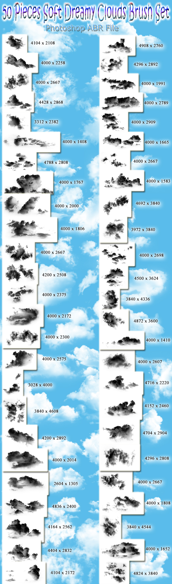 50 Pieces Dreamy Soft Clouds Photoshop Set - Brushes Photoshop