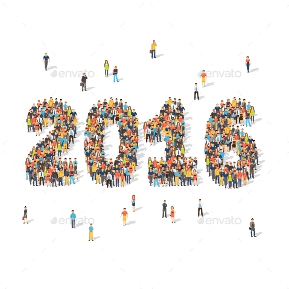 New Year Celebration Concept. People Forming 2016 - Christmas Seasons/Holidays