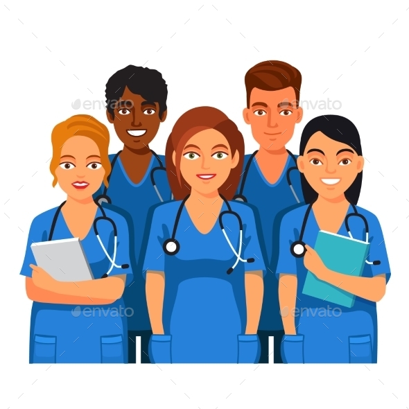Group Of Medical Students, Nurses Or Interns - People Characters