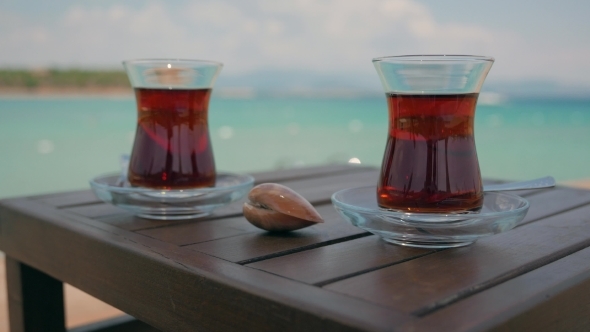 Two Glasses Of Turkish Tea On The Table