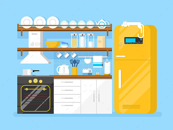 Kitchen Flat Style - Objects Vectors