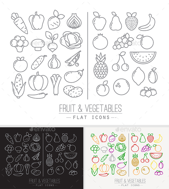 Fruits & Vegetables Icons - Food Objects