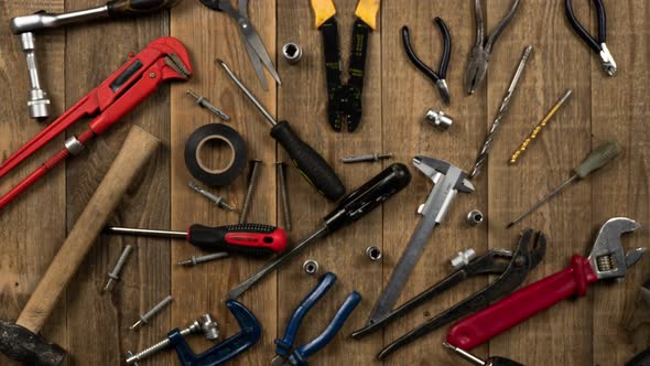 A Home Tool Appears on a Wooden Table, Logo Intro Animation Stop Motion alt
