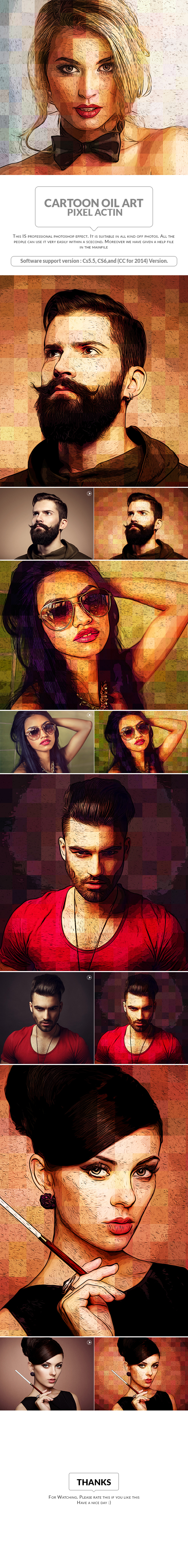 Cartoon Oil Art Pixel Action - Photo Effects Actions