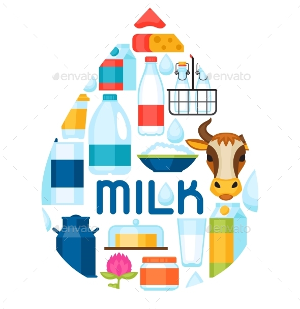 Milk Background With Dairy Products And Objects Milk Background With Dairy Products And Objects