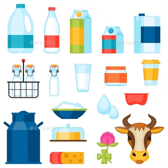 Milk Set Of Dairy Products And Objects - Food Objects