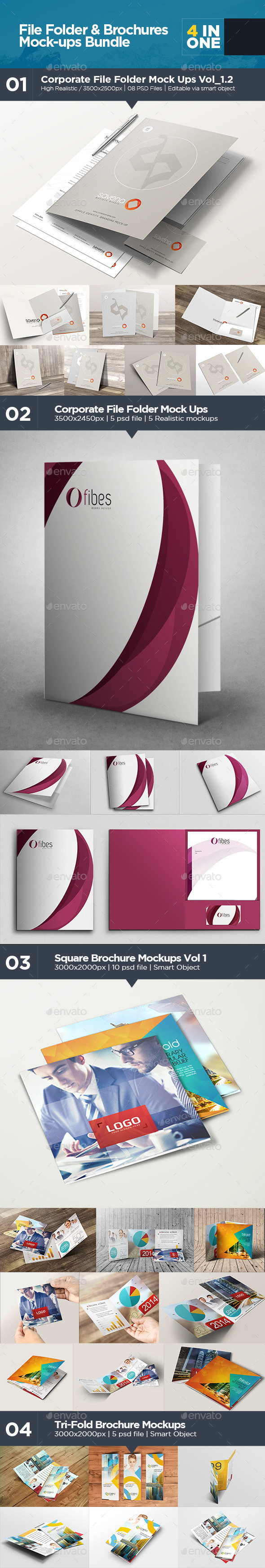 File Folder & Brochures Mock-ups Bundle - Product Mock-Ups Graphics