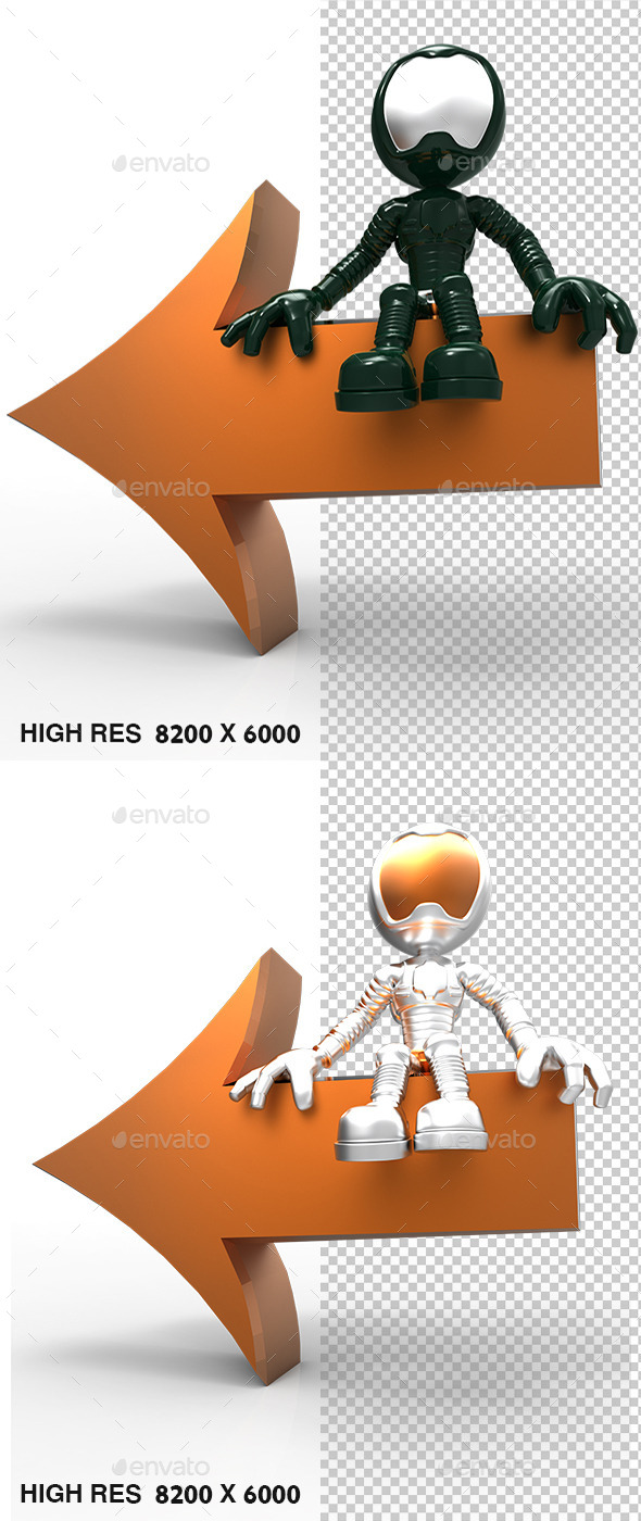 3D Astronaut Tell Left Direction Arrow - Characters 3D Renders