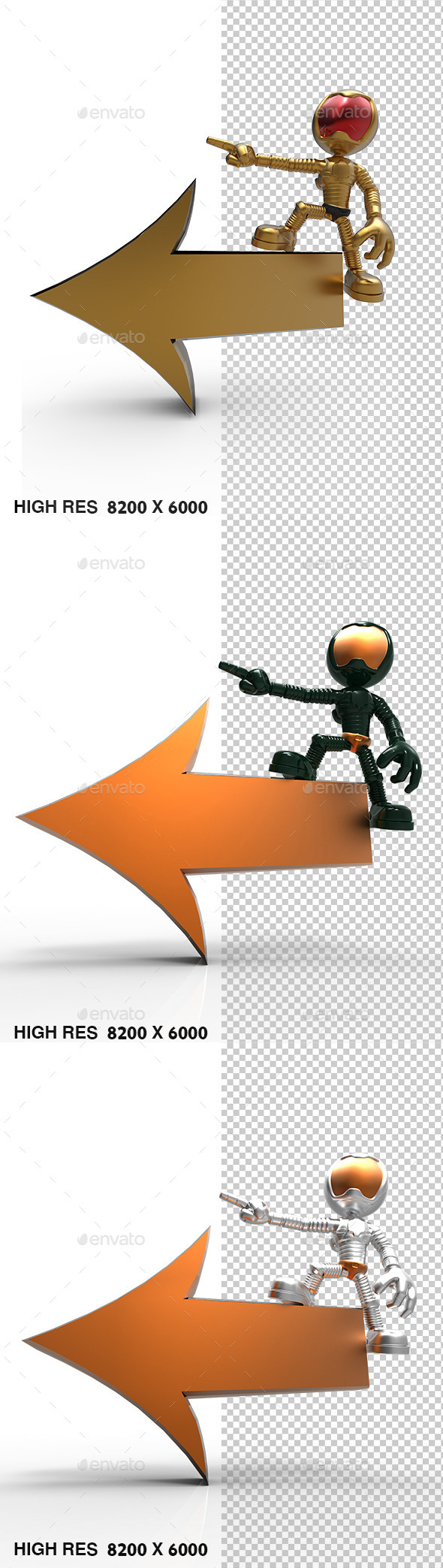 3D Gold Astronaut Tell Left Direction - Characters 3D Renders