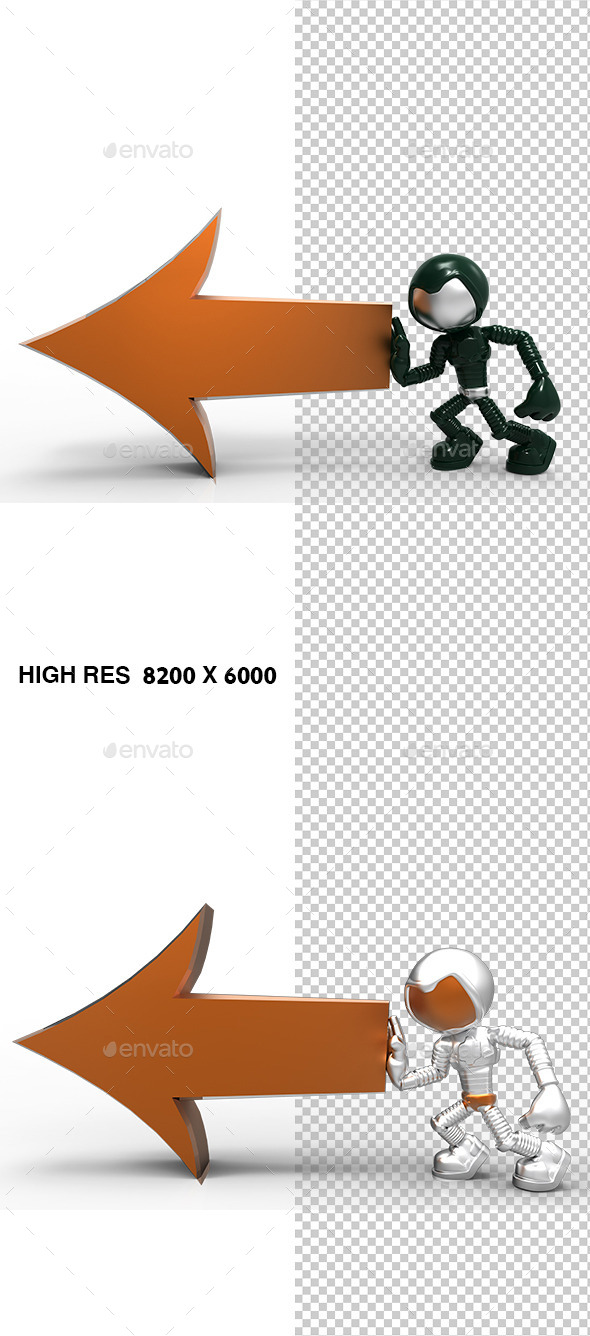 3D Astronaut Tell Left Direction Arrow - Characters 3D Renders