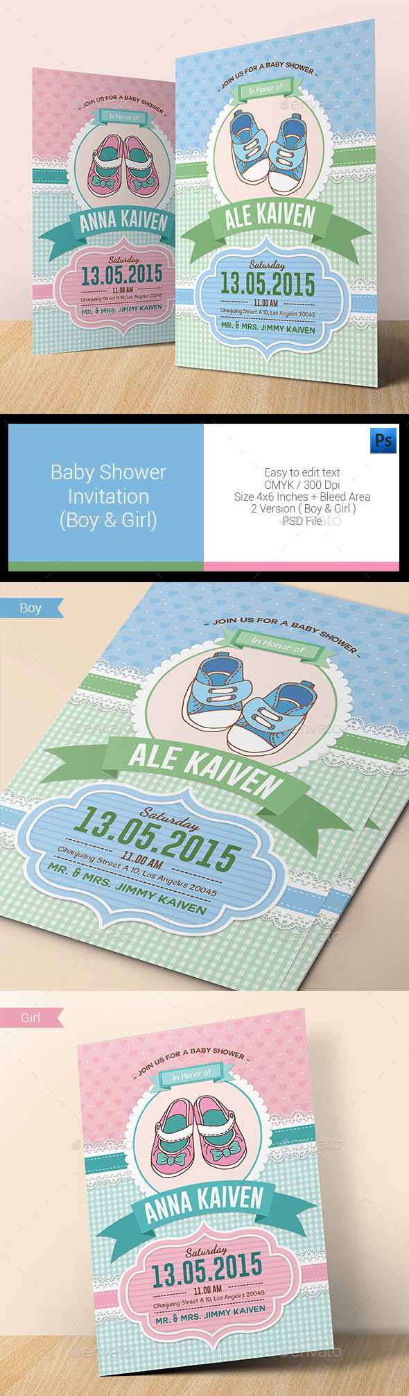 Baby Shower Invitation (Boy & Girl) - Invitations Cards & Invites