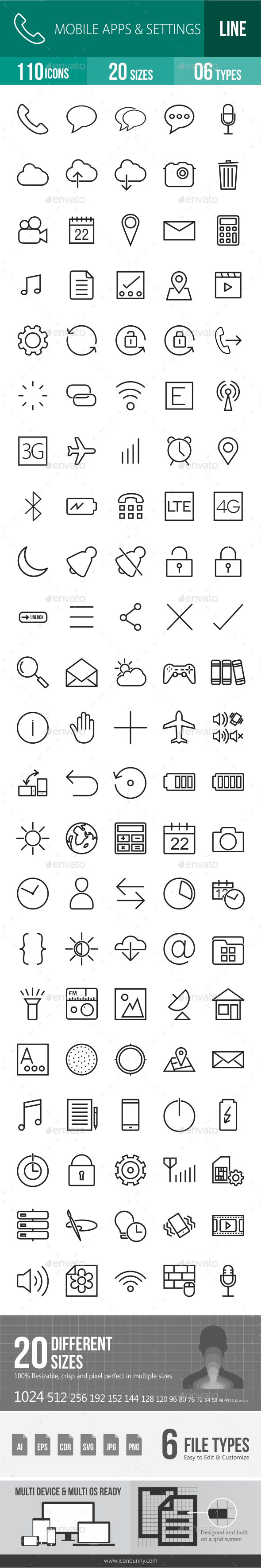 Mobile Apps & Settings Line Icons - Icons