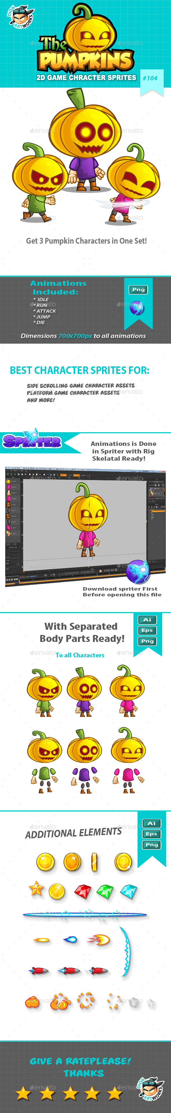 Pumpkins 2D Game Character Sprites Pumpkins 2D Game Character Sprites