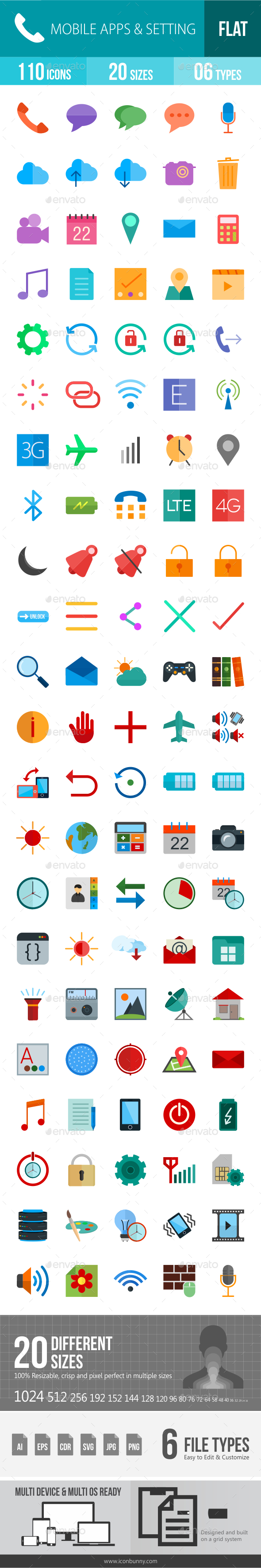 Mobile Apps & Settings Flat Multicolor Icons - Icons