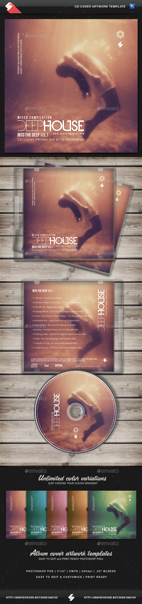 Deep House Mix CD Cover Artwork Template Deep House Mix CD Cover Artwork Template