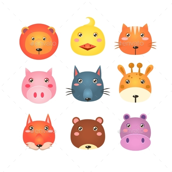 Cute Set Of Cartoon Animal Heads Vector Cute Set Of Cartoon Animal Heads Vector