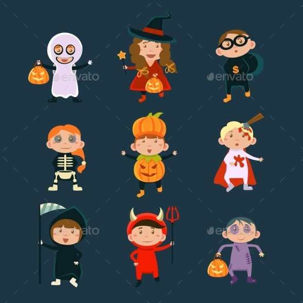 Children Wearing Halloween Costumes Vector Children Wearing Halloween Costumes Vector