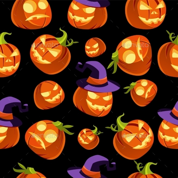Pattern Of Halloween Pumpkins In Witches Hat Pattern Of Halloween Pumpkins In Witches Hat