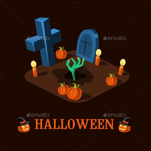 Cartoon Zombie Hand At Cemetery Halloween Vector Cartoon Zombie Hand At Cemetery Halloween Vector