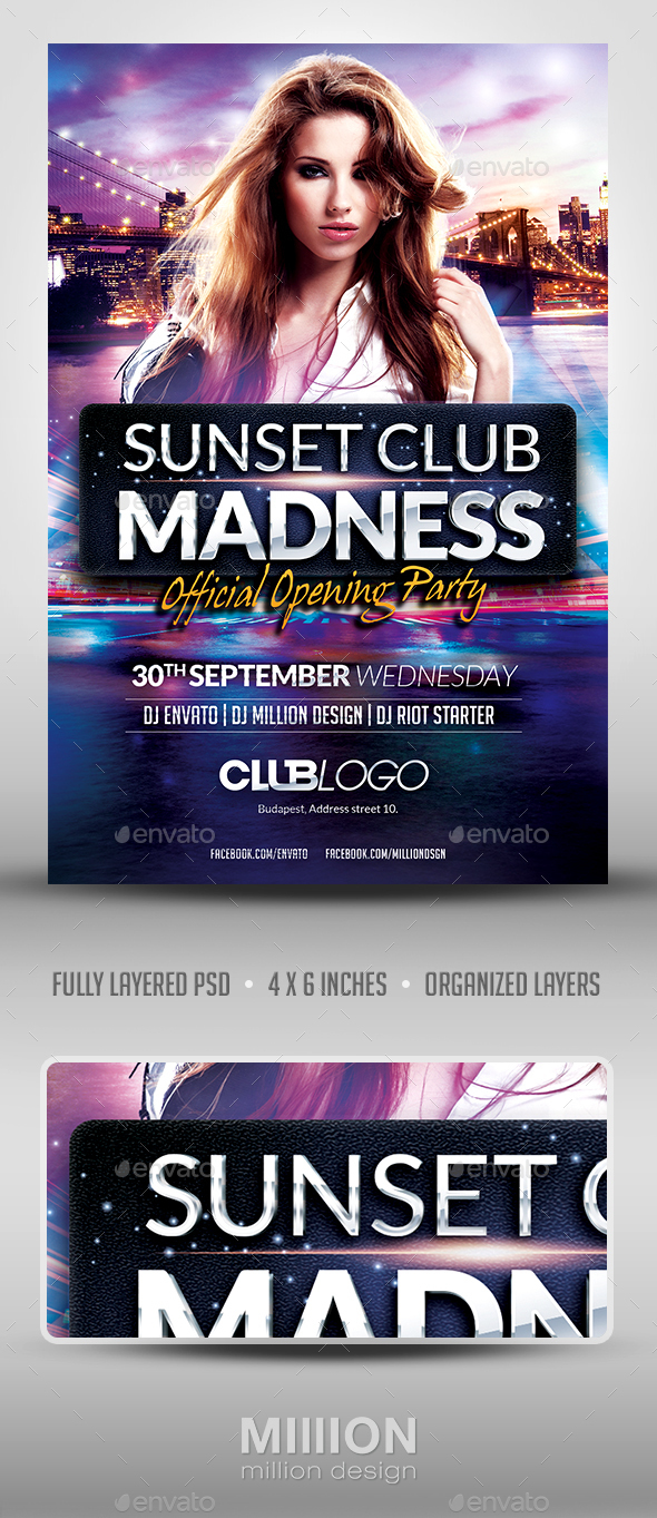 Sunset Club Madness Flyer Template - Clubs & Parties Events