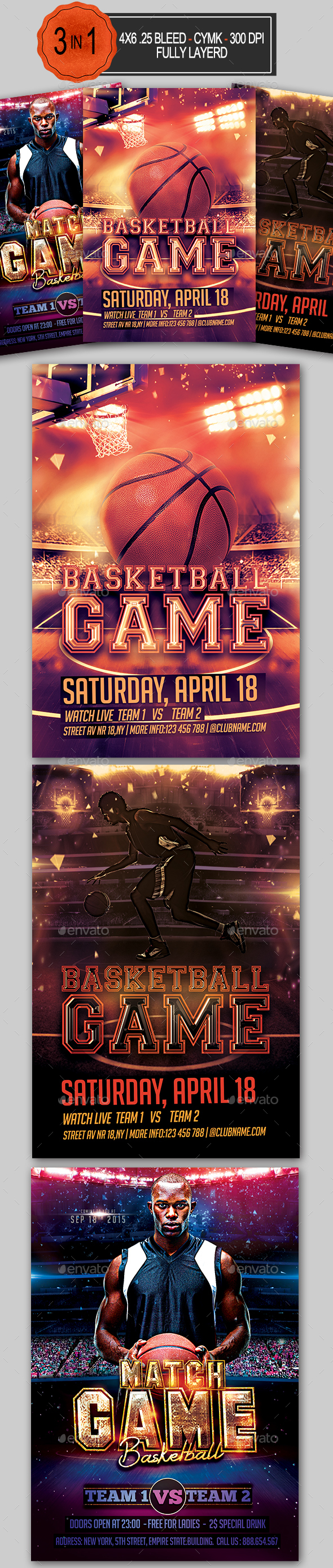3in1 Basketball Flyer Bundle - Sports Events